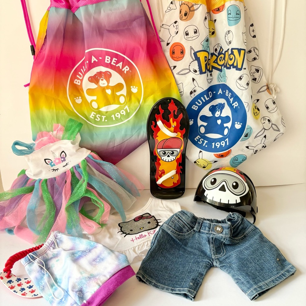 Build a Bear Workshop Clothes Skateboard Cinch Sack Bundle Lot